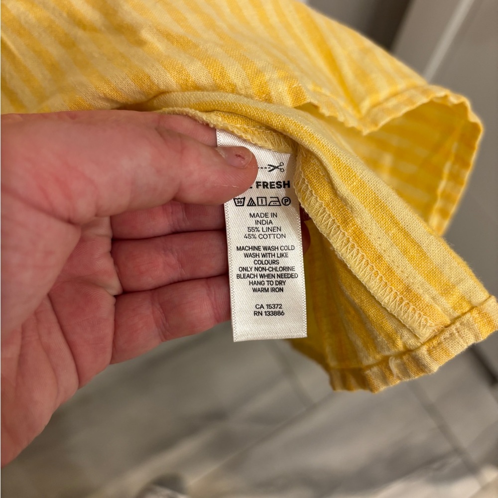 Joe Fresh x Jillian Harris Sunshine Ruffle Dress Linen Blend Yellow Striped - Picture 6 of 10